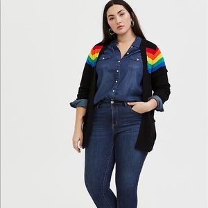 Torrid rainbow stripe rib open front cardigan